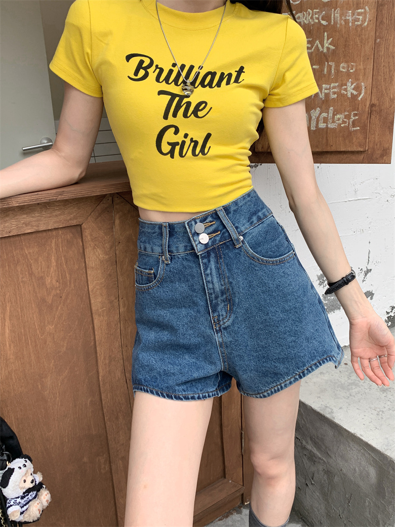 Shorts Denim Frayed - Blue denim shorts for women summer