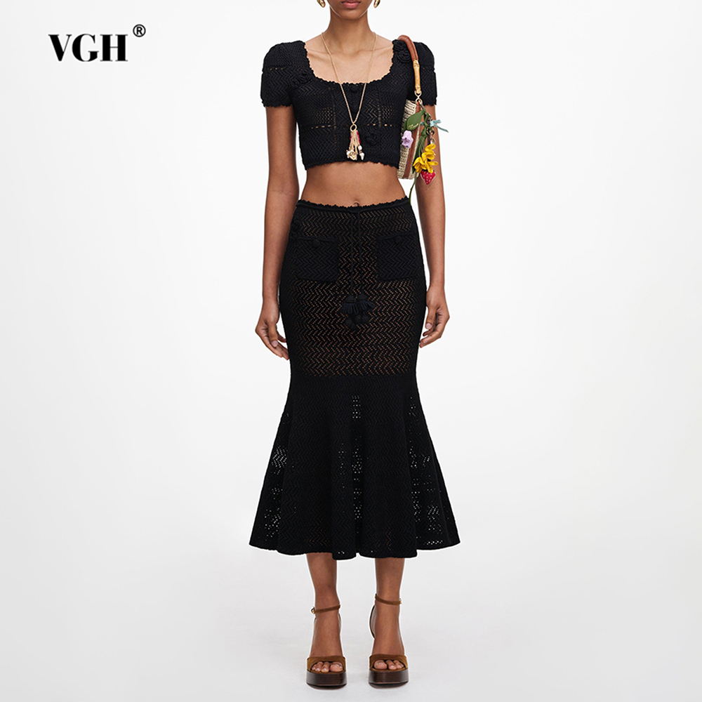 VGH Black 3D Floral Hollow Kni - đánh giá và giá Crop Top Crochet